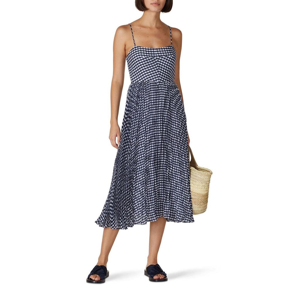 Navy Gingham Midi Sundress with Spaghetti Straps
